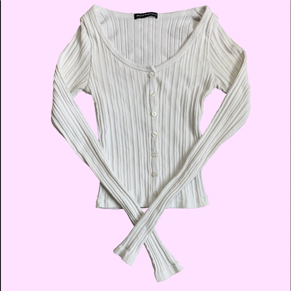 Brandy Melville White Ribbed Zelly Long Sleeve